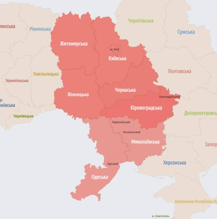 Утренняя карта воздушной тревоги на Украине