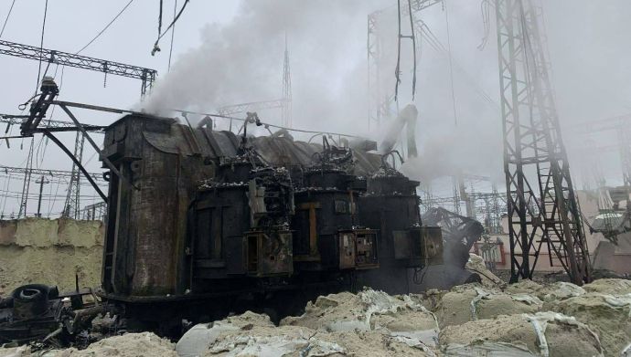 Одна из уничтоженных подстанций на Западной Украине