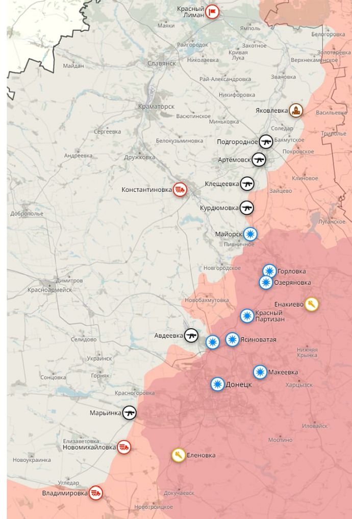 Карта боевых действий 18 декабря 2022 года, ДНР, Россия. От РИА Новостей