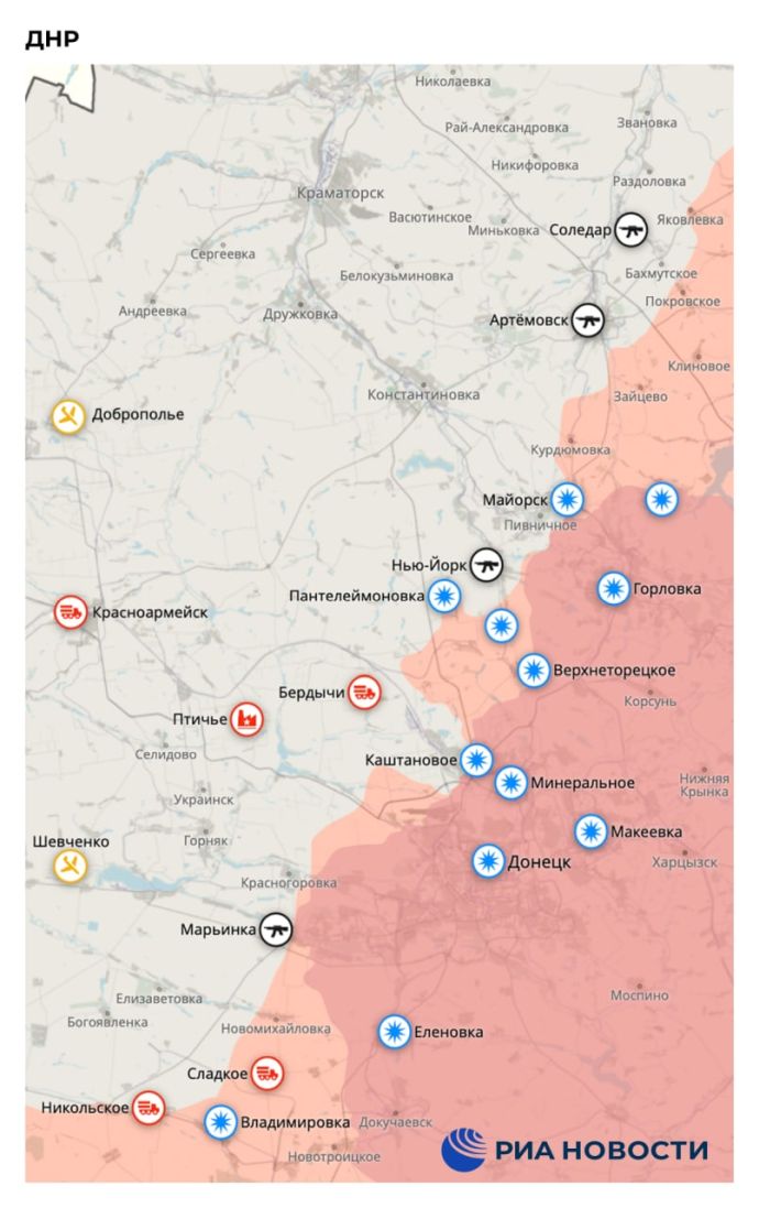 Карта боевых действий на Украине 22 декабря от РИА Новостей