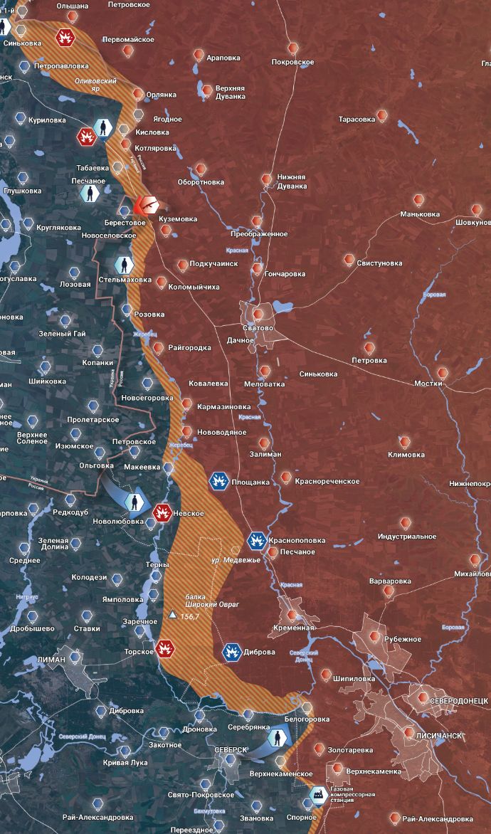 Карта боевых действий от Телеграм-канала "Рыбарь", Старобельское направление