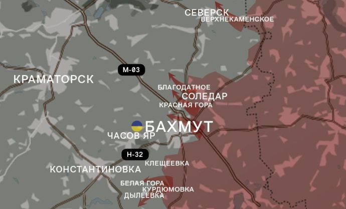 Карта боевых действий, Бахмут и окрестности