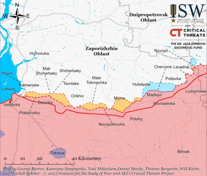 Запорожская область, карта от ISW