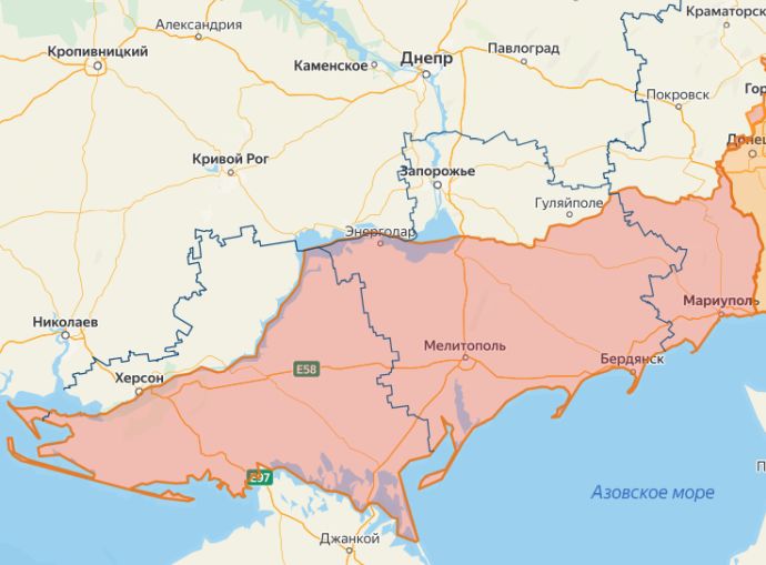 Карта СВО, юг. Херсонская и Запорожская области России