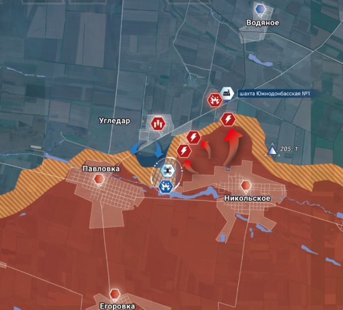Угледар и окрестности. Карта боевых действий от Телеграм-канала "Рыбарь"