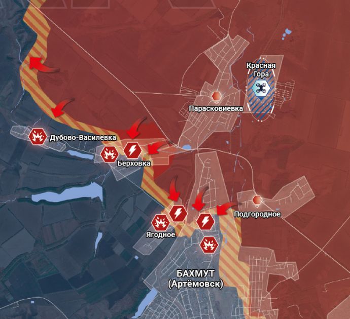 Бахмут и окрестности, карта боевых действий Телеграм-канала "Рыбарь"