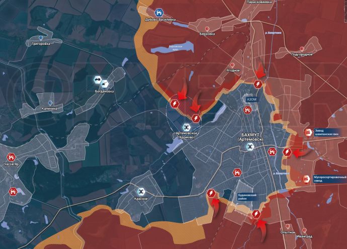 Бахмут и окрестности. Карта боевых действий от Телеграм-канала "Рыбарь"
