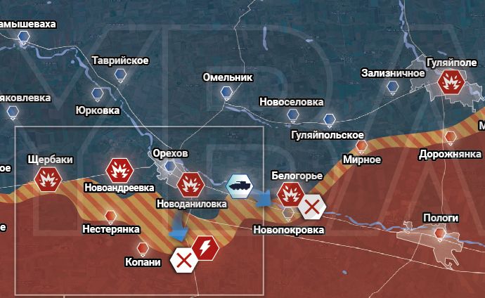 Запорожская область. Карта боевых действий от канала "Рыбарь"