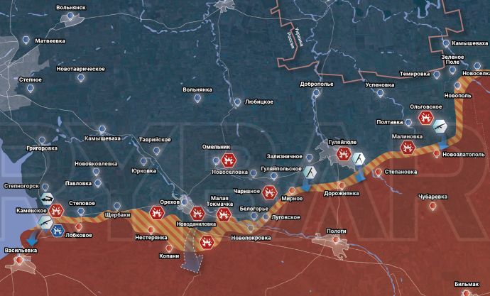 Запорожское направление. Карта боевых действий от Телеграм-канала "Рыбарь"