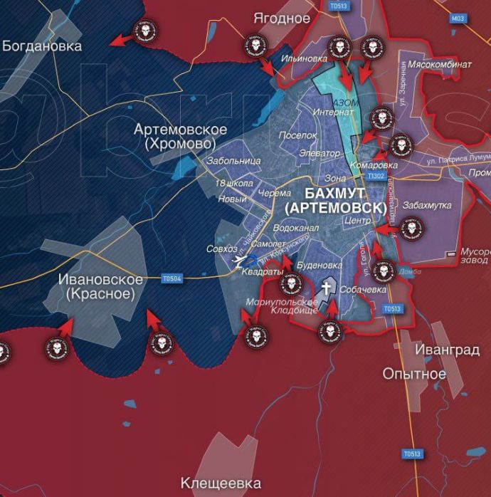 Бахмут. Карта боевых действий от канала "Брюссельский связной"