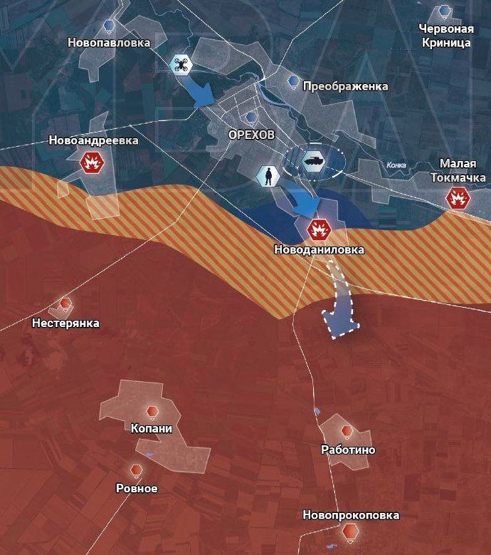 Запорожская область, Ореховский участок. Карта боевых действий от Телеграм-канала "Рыбарь"