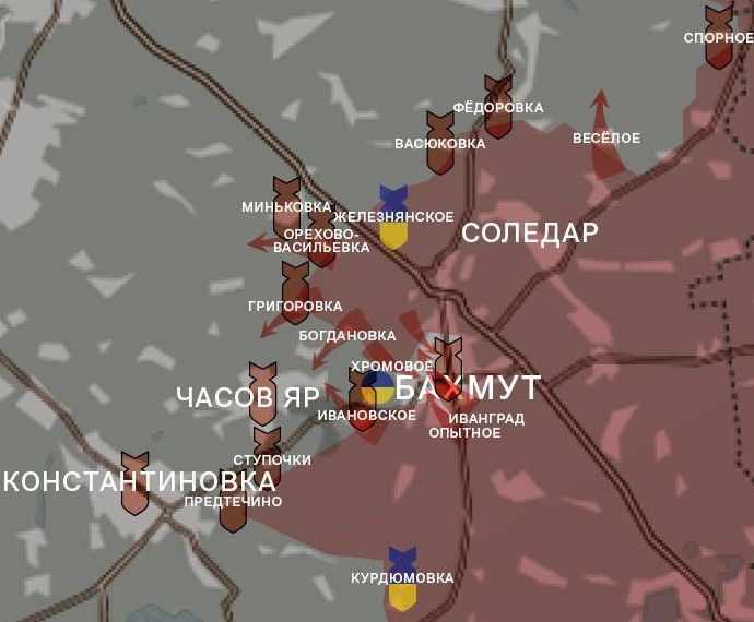 Бахмут и окрестности. Карта боевых действий от канала WarGonzo