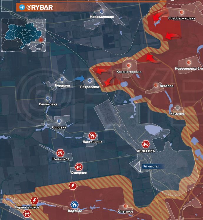 Авдеевка. Карта боевых действий от канала "Рыбарь"