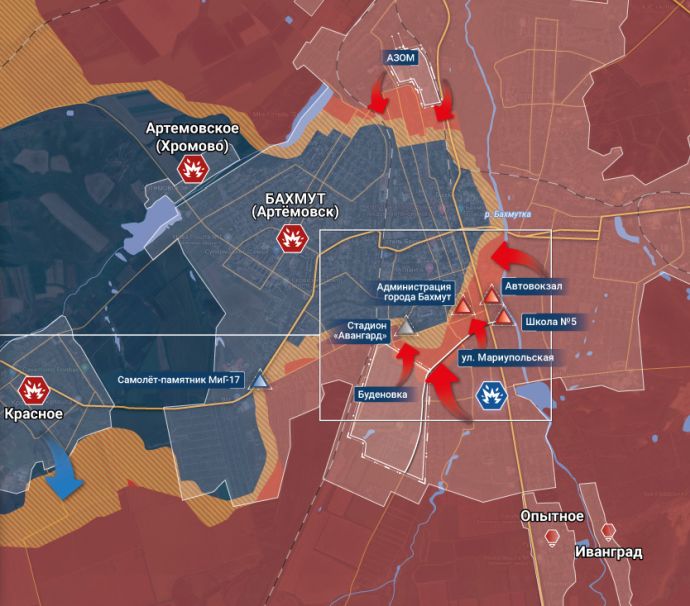 Бахмут. Карта боевых действий от Телеграм-канала "Рыбарь"