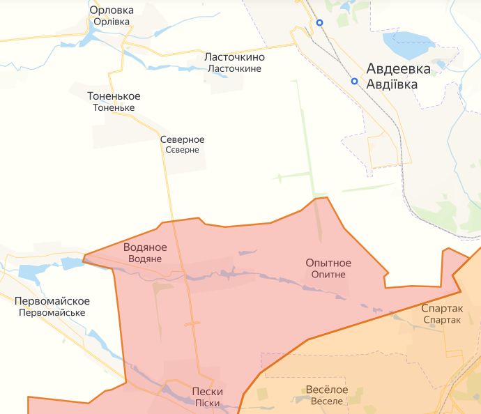 Водяное на карте СВО. Северо-запад Донецка