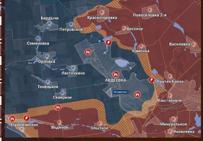 Авдеевка. Карта боевых действий от канала "Рыбарь"