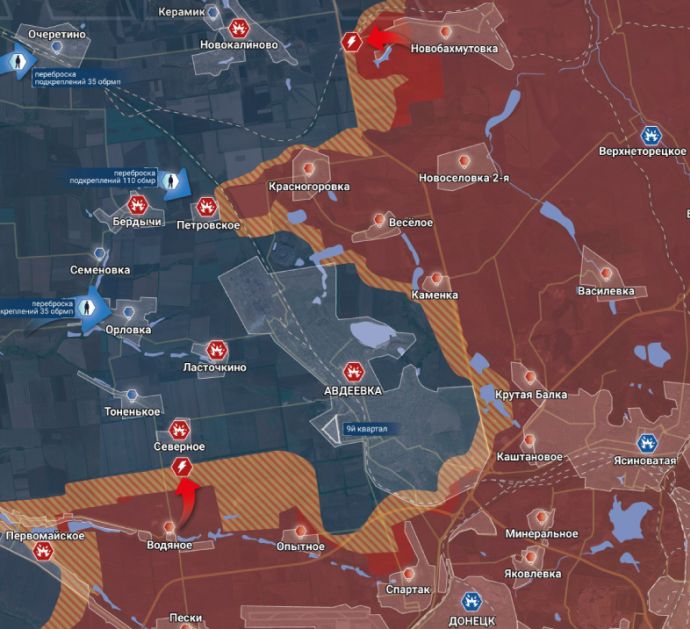 Авдеевка и окрестности. Карта боевых действий от канала "Рыбарь"