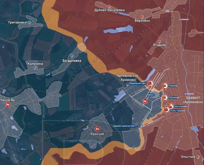 Бахмут и окрестности. Карта от Телеграм-канала "Рыбарь"