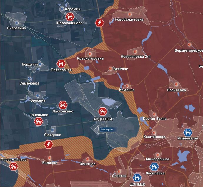 Авдеевка и окрестности. Карта боевых действий от канала "Рыбарь"