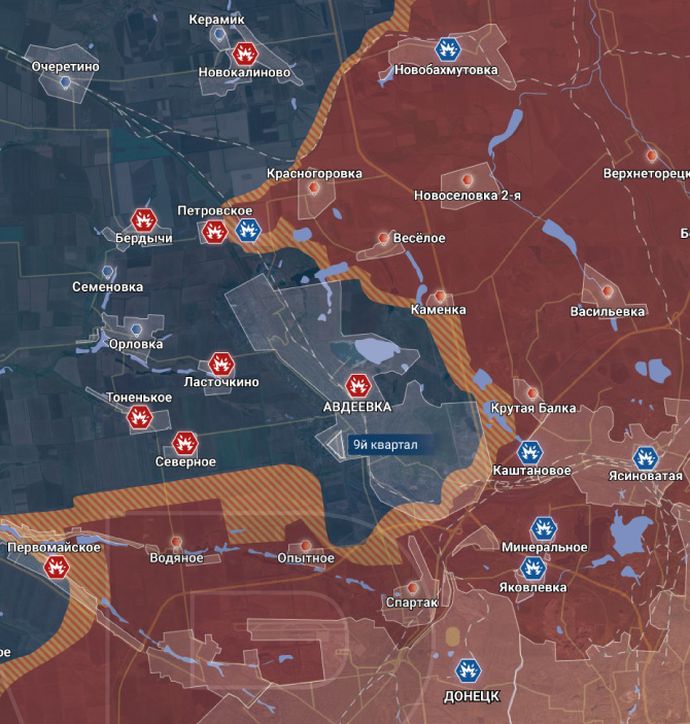 Авдеевский участок Донецкого фронта. Карта от Телеграм-канала "Рыбарь"