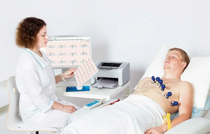 Процедура ЭКГ и Электрокардиограмма в руках у врача