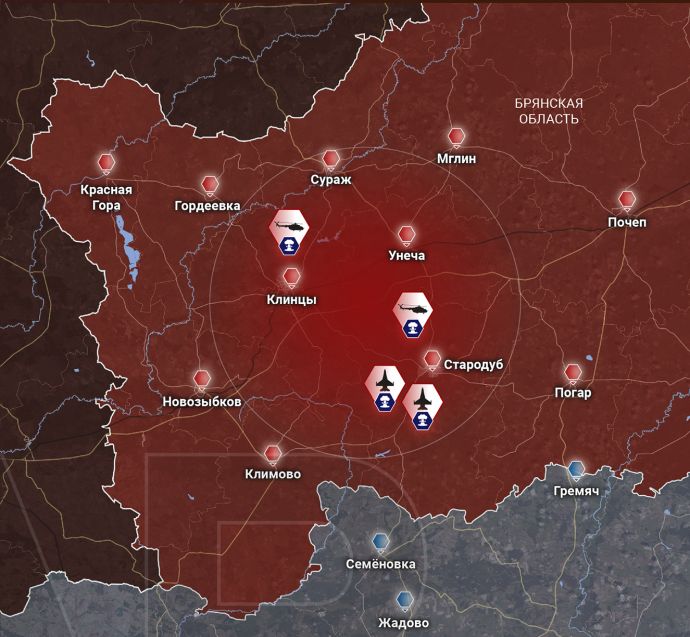 Карта поражения летательных аппаратов ВКС России 13 мая 2023 года