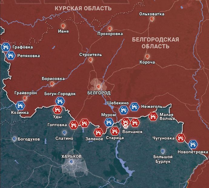Карта обстрелов Белгородской области за последние сутки