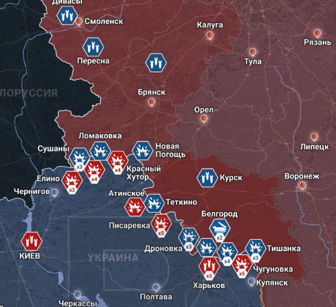Атаки по российской территории. Карта от "Рыбаря"