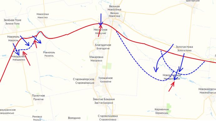 ДНР, западнее Угледара, карта Юрия Подоляки