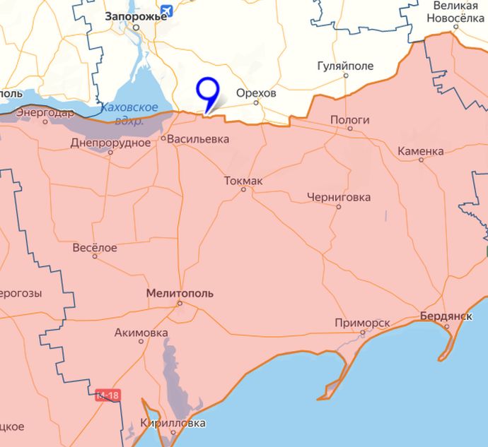 Запорожское направление на карте СВО с крупными населёнными пунктами