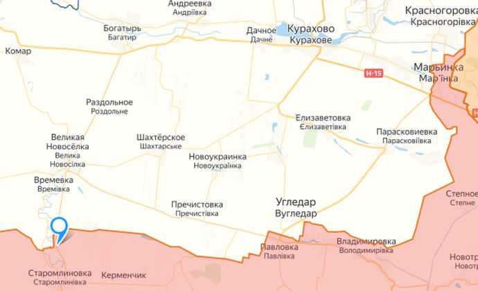 Село Урожайное на карте СВО. Юго-запад ДНР