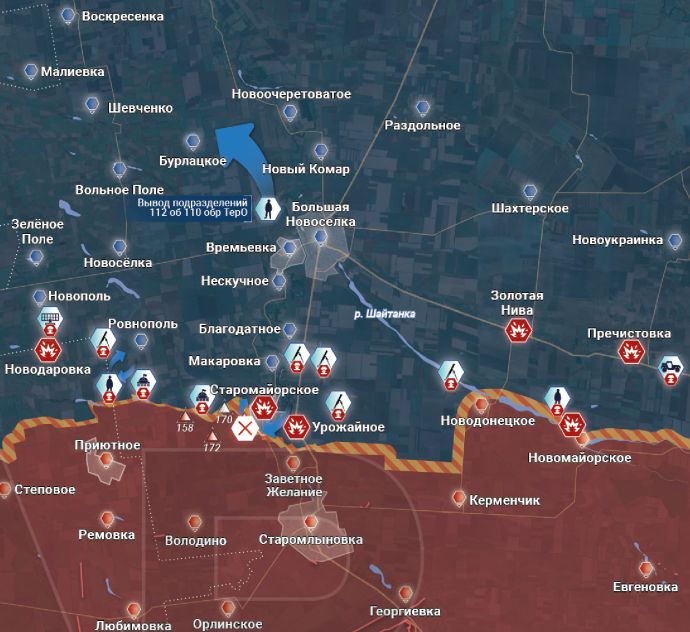 Южно-Донецкое направление. Времьевский участок. Карта боевых действий от Рыбаря