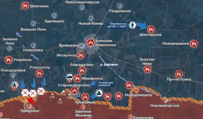 Южно-Донецкое направление. Времьевский участок. Карта боевых действий от Рыбаря