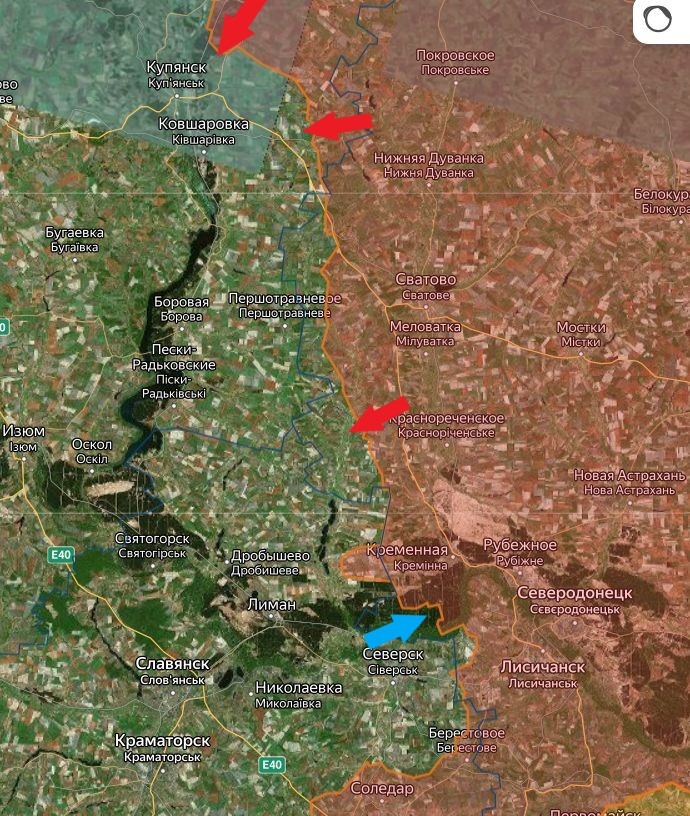 Луганское направление, Купянский, Сватовский и Кременской участки. Карта боевых действий