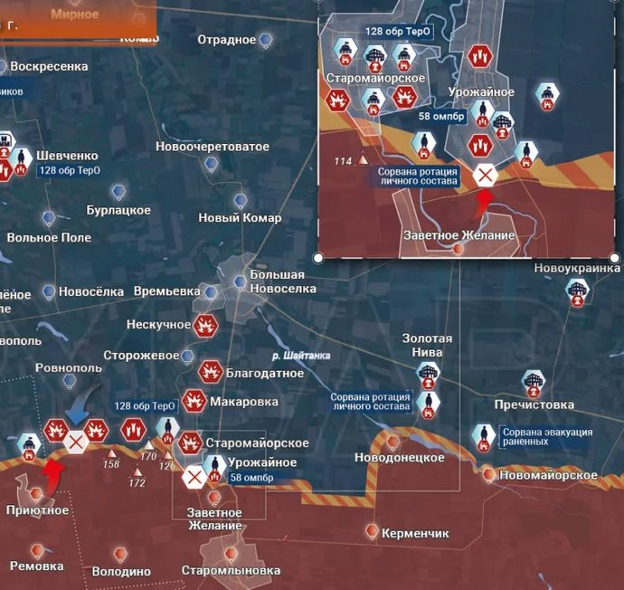 Южно-Донецкое направление. Времевский участок. Карта боевых действий от Рыбаря