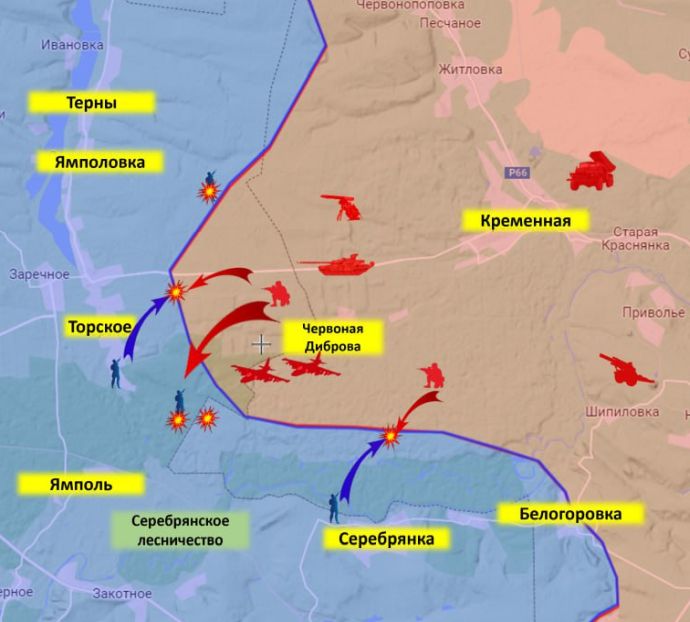 Кременской участок: Торский выступ и Серебрянское лесничество. Карта боевых действий