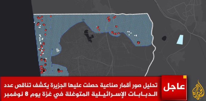 Карта от Аль-Джазиры с возможными потерями танков в секторе Газа