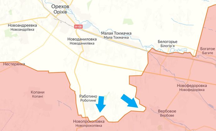 Запорожское направление. Ореховский участок. Карта боевых действий