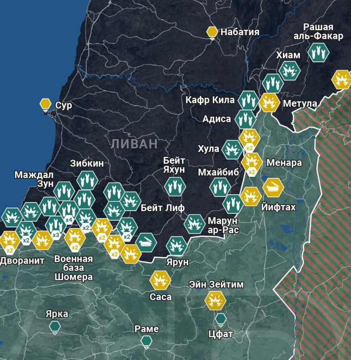 Граница Израиля и Ливана. Карта боевых действий