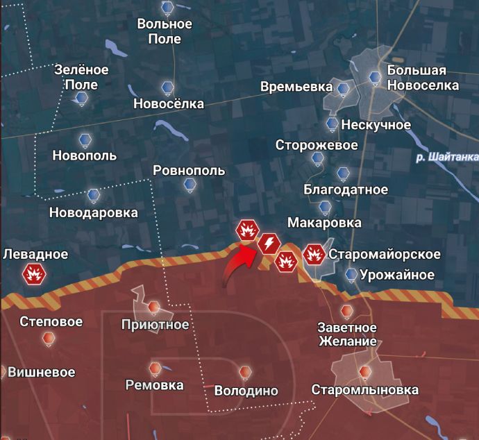 Южно-Донецкое направление. Времьевский участок. Карта боевых действий