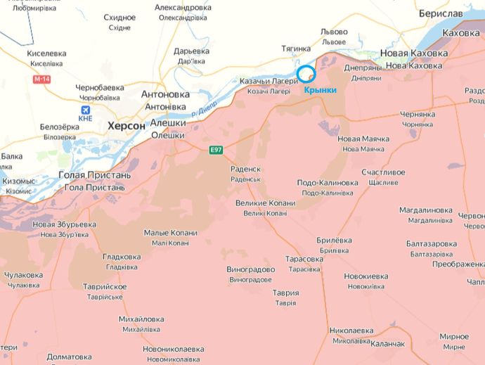 Плацдарм ВСУ в Крынках на карте Херсонской области