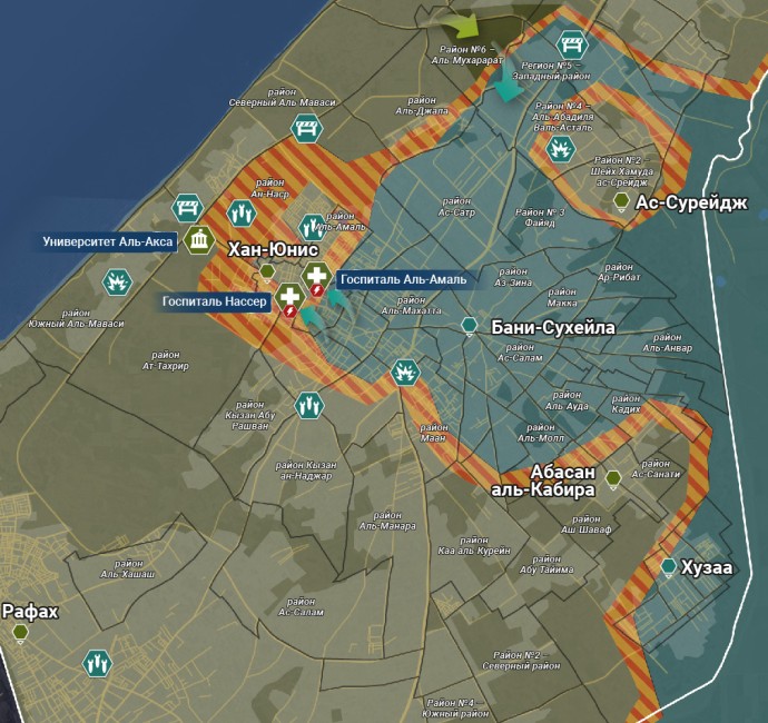 Южная часть сектора Газа. Карта боевых действий